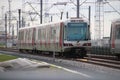 Subway train waiting for testing the track in Hoek van Holland of the Hoekse Lijn, delayed during project.