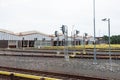 Subway trains depot , joint , sleepers and rails, metro railcar, railroad transportation industry Royalty Free Stock Photo