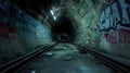 Subway Tunnel Adventure in Urban Ruins./n Royalty Free Stock Photo