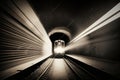 Subway tunnel with blurred light tracks with arriving train in the opposite direction. generative AI Royalty Free Stock Photo