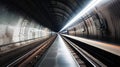 Subway tunnel with blurred light tracks with arriving train in the opposite direction, Generative AI Royalty Free Stock Photo