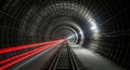 Subway Tunnel with Speeding Light Trails Rails Perspective Industrial Metallic Texture Infrastructure Abstract Royalty Free Stock Photo