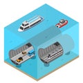 Subway Tunnel under Water Concept 3d Isometric View. Vector