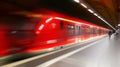 In subway underground fast moving railroad train at night Royalty Free Stock Photo