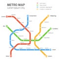 Subway vector map template. City metro transportation scheme Royalty Free Stock Photo