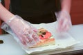 SUBWAY worker prepare SUBWAY sandwich Royalty Free Stock Photo