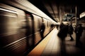 subways speeding past the blur of stations, with passengers sitting or standing on the train Royalty Free Stock Photo