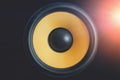 Subwoofer dynamic membrane or sound speaker on black background with light effect, Hi-Fi loudspeaker close up Royalty Free Stock Photo