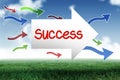 Success against blue sky over green field Royalty Free Stock Photo