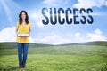 Success against blue sky over green field Royalty Free Stock Photo