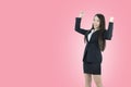 Success asian business woman celebrating cheerful for her success. Royalty Free Stock Photo