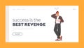 Success is the Best Revenge Landing Page Template. Confused Man Scratching Occiput Trying to Figure Out with Document Royalty Free Stock Photo