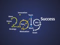 Success 2019 blue background vector word cloud business banner green yellow blue white background