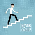 Success in business. Businessman climbs up stairs. Vector illustration