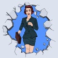 Success in Business. Businesswoman Breaking the Wall Royalty Free Stock Photo