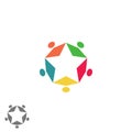 Success business community partnership logo, teamwork group abstract colorful people form star, meeting family symbol