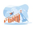 Success Business concept. Banner ideas start up business to success. Businessman jumping on the graph to goal.