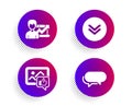 Success business, Like photo and Scroll down icons set. Messenger sign. Growth chart, Thumbs up, Swipe arrow. Vector