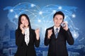 Success business man and woman talking on smartphone Royalty Free Stock Photo