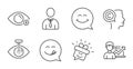 Success business, Smile face and Smile icons set. Eye laser, Human and Writer signs. Farsightedness symbol. Vector