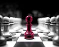 Spotlight to the pink neon pawn chess piece board. 3D rendering