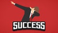 Success businessman dab dabbing expression flat vintage retro in red background lanscape