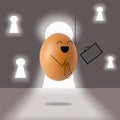 Success businessman egg looking outside against wall with through keyhole Royalty Free Stock Photo