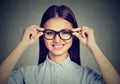 Success. Closeup portrait beautiful happy woman with glasses smiling Royalty Free Stock Photo