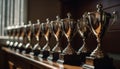 Success in competition, sport trophies cups on the table generated by AI