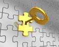 Success concept. 3d puzzle with golden key. Royalty Free Stock Photo