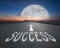 Success concept on empty open road at fantasy dawn Royalty Free Stock Photo