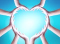 World ocean day concept: Collaborative human hands grouped in heart shape Royalty Free Stock Photo