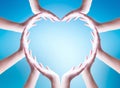 World ocean day concept: Collaborative human hands grouped in heart shape Royalty Free Stock Photo