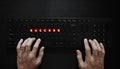 Success concept. Hand typing on computer keyboard and SUCCESS on red button