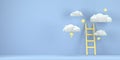 Success concept ladder leading cloud minimalistic 3d image on blue