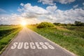 Success concept.  Way to success with a bright sun light on the horizon. Royalty Free Stock Photo