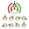 Success conceptual meter hundred percent. Set of Metal framed customer satisfaction meter.