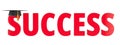 Success education, concept. Success text with graduation cap. 3D rendering Royalty Free Stock Photo