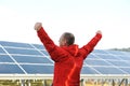 Success, engineer in solar panel fields Royalty Free Stock Photo