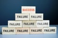 Success and failure concept. Career staircase from blocks