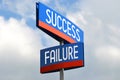 Success and failure - street sign, sky in background