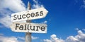 Success and failure - wooden signpost with two arrows Royalty Free Stock Photo