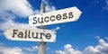 Success and failure - wooden signpost with two arrows Royalty Free Stock Photo