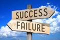 Success, failure - wooden signpost Royalty Free Stock Photo