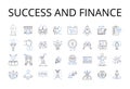 Success and finance line icons collection. Wealth and prosperity, Power and influence, Achievement and earnings, Growth