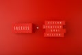 Success formula concept. Vision, goal, strategy, action written on red blocks against red background Royalty Free Stock Photo