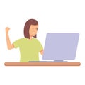 Success girl programming icon cartoon vector. Computer education