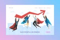 Success graph achievement, super people flying vector illustration. Business leadership strategy, cartoon diagram chart