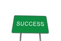 Success Green Road Sign Isolated On White Background. Business Concept 3D Render Royalty Free Stock Photo