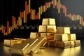 Success and Growth in Business: Stock Market Graph Chart with Gold Bars, Forex, Gold, and Crude Oil Markets. AI